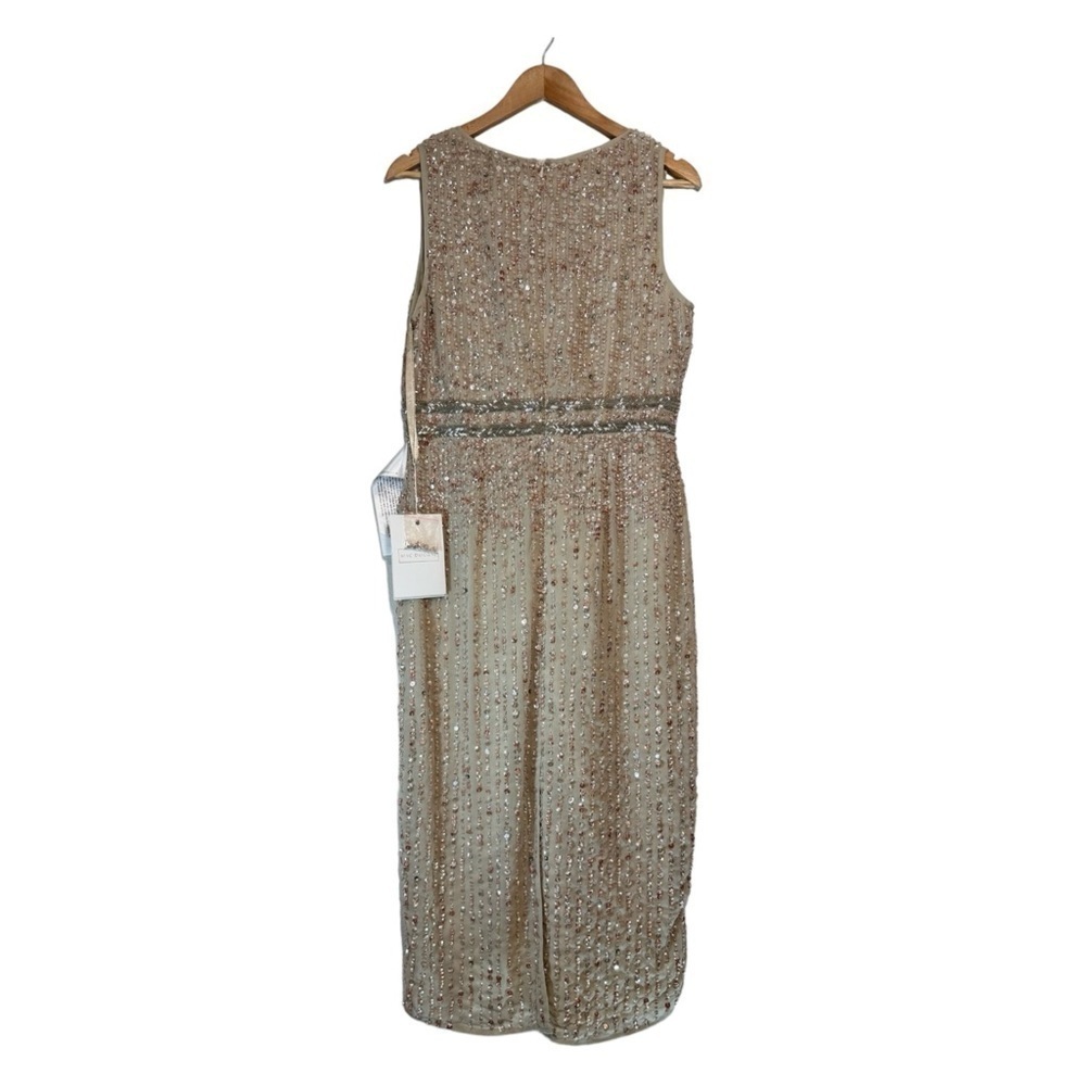 Mac Duggal Sequin Sleevess Midi Cocktail Dress in Beige Size 10 NWT - Picture 3 of 7